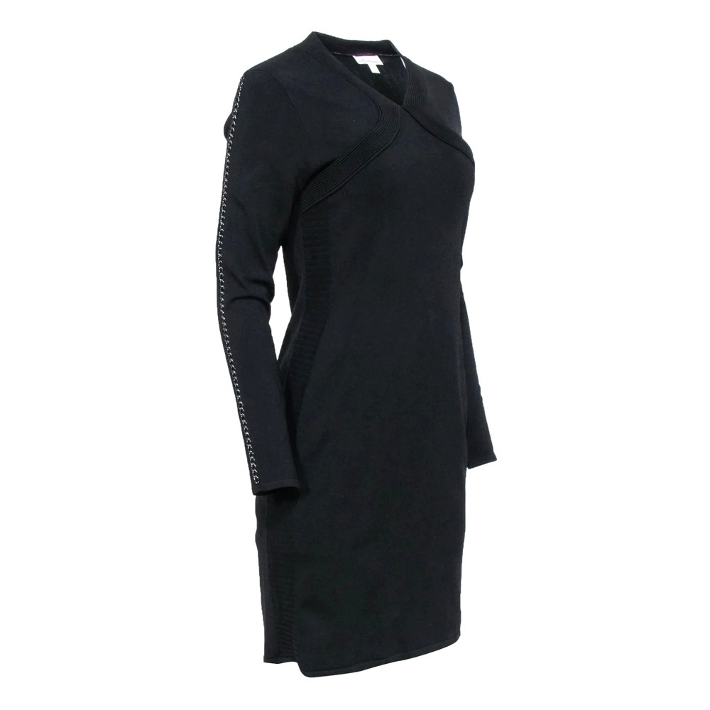 Shoshana Dress Black Knit w/‎ Metal Chain Detail on Sleeves Size S Party Edgy - Picture 2 of 11